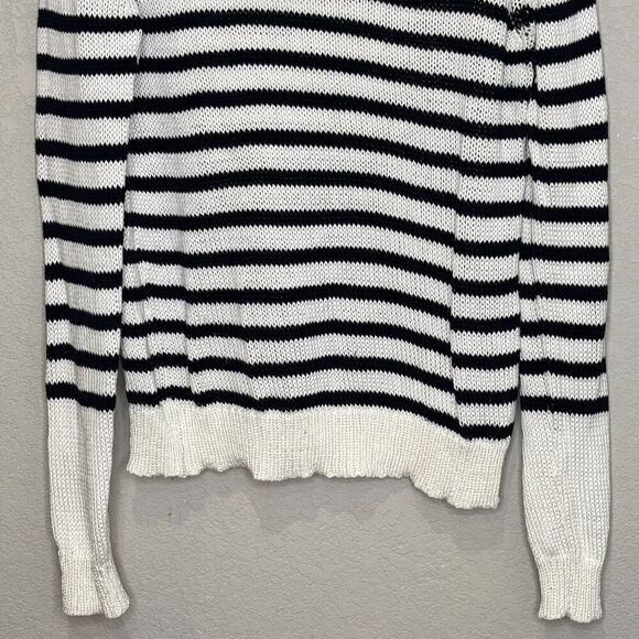 THEORY Poised Saida Striped Cotton Sweater Size Medium Navy Cream - Picture 5 of 8